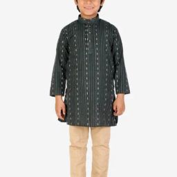 Pro-Ethic Style Developer Kids Green & Beige Printed Full Sleeves Kurta with Pyjamas-picture-9