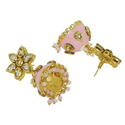 OOMPH Pink Meenakari Floral Jhumka Earrings Kundan Studded For Women image 3