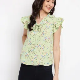 Latin Quarters Green Floral Print A-Line Top-image-62