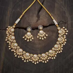 Kushal's Fashion Jewellery White Golden Set for Women-picture-31