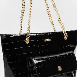 Code by Lifestyle Black Textured Tote Handbag image 3