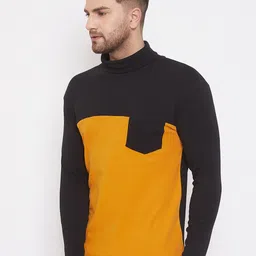 Hypernation Men Black Colourblocked High Neck T-shirt image 3