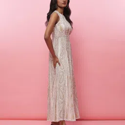 Label Ritu Kumar Off White Cotton Printed Maxi Dress image 3