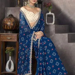 Satrani Blue Georgette Embroidered Saree With Unstitched Blouse image 3
