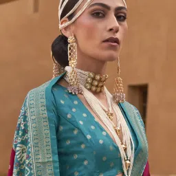 Elora Pink & Blue Woven Saree With Unstitched Blouse image 3