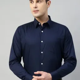 Hancock Navy Slim Fit Solid Shirt-image-8