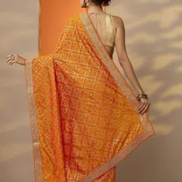 Libas Orange Printed Saree With Unstitched Blouse image 2