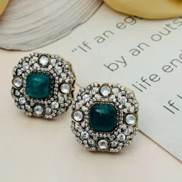 Abdesigns Gold-Tone Plated Polki & American Diamond Studded Minimal Stud Earrings image 3