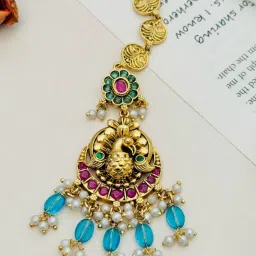 Abdesigns Gold-Tone Plated Ellite Kempstone Studded Maang Tikka Headpiece image 3