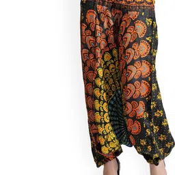 Exotic India Women Ethnic Motifs Printed Black Cotton Harem Trousers-picture-19