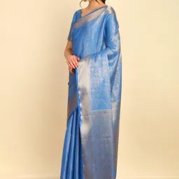 Soch Womens Turquoise Blue Ethnic Motifs Woven Jacquard Weave Silk Blend Saree image 3