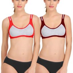 AROUSY Red & Maroon Cotton Bra Panty Set - Pack Of 2-picture-33
