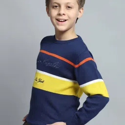 Monte Carlo Boys Printed Navy Blue Round Neck Full Sleeve Pullover image 3