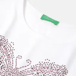 United Colors of Benetton Girls White Cotton Embellished T-Shirt image 3