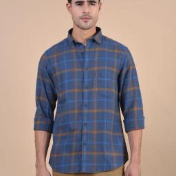 Cantabil Navy Blue Regular Fit Checks Casual Shirt-picture-35