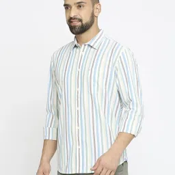 Basics Blue Cotton Slim Fit Striped Shirt image 3