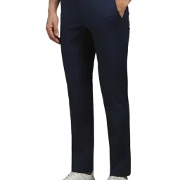 Louis Philippe Navy Cotton Regular fit Solid Trousers image 3