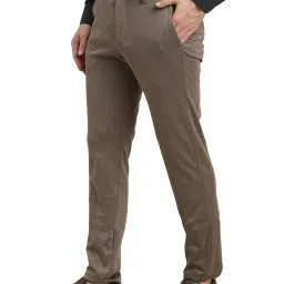 Turtle Brown Knitted Ultra Slim Fit Dobby Trousers image 3