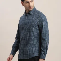 Turtle Blue Cotton Slim Fit Chequered Shirt image 3
