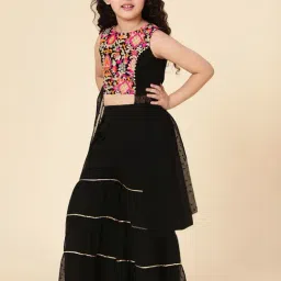 A.T.U.N. Kids Black & Pink Embroidered Kurta Set image 3