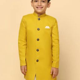 KISAH Boys Yellow Solid Full Sleeves Sherwani-picture-31