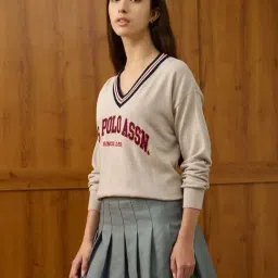 U.S. Polo Assn. Beige Cotton Relaxed Fit Logo Printed Sweater image 3