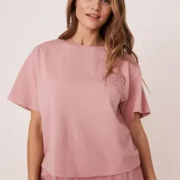 La Vie En Rose Pink Cotton Plain T-shirt-picture-14
