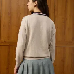 U.S. Polo Assn. Beige Cotton Relaxed Fit Logo Printed Sweater image 2