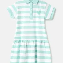 United Colors of Benetton Kids Green & White Striped Polo Dress-image-52