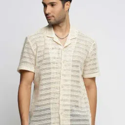 SHOWOFF Cream Cotton Regular Fit Self Pattern Shirt-image-29