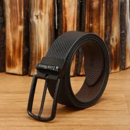 Louis Stitch Black Textured Leather Reversible Belt for Men-picture-17