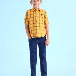 U.S. Polo Assn. Boys Yellow Cotton Plaid Shirt-picture-35