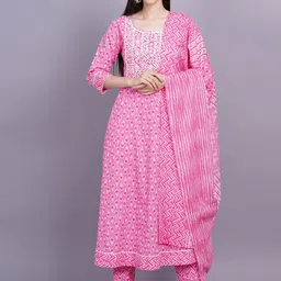 Jyoti Women Printed Regular Mirror Work Pure Cotton Kurta with Trousers & With Dupatta-image-83
