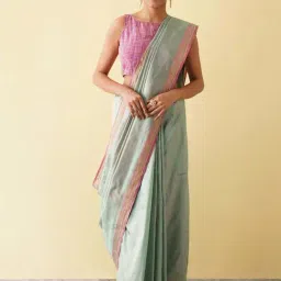 Jaypore Aqua Blue Silk Woven Maheshwari Saree-image-54
