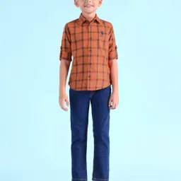 U.S. Polo Assn. Boys Orange Cotton Plaid Shirt-picture-38