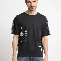 Bene Kleed Black Cotton Loose fit Print T-Shirt-image-41