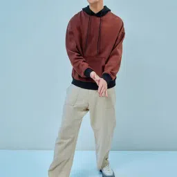 Bewakoof Men's Brown Oversized Plus Size Hoodies image 5