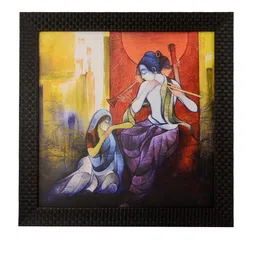 eCraftIndia Multicoloured Radha Krishna Enjoying Music UV Framed Wall Art image 2