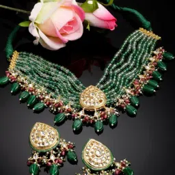Dugran By Dugristyle Green & Pink Necklace & Earring Set for Women-image-5