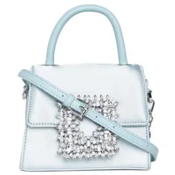 Aldo LAZURDA460 Blue Solid Medium Satchel Handbag-image-51