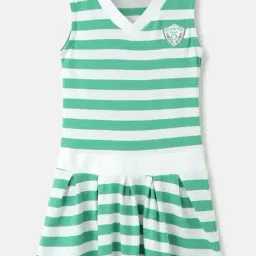 United Colors of Benetton Kids White & Blue Cotton Striped Dress-picture-27
