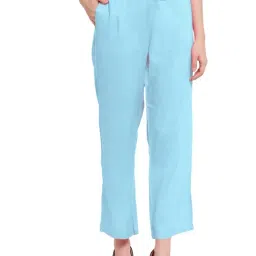 PATRORNA Light Blue High Rise Straight Fit Trousers-image-11