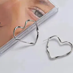 Adornity Women Silver Casual Heart Shaped Handcrafted Hoop Earrings-picture-15