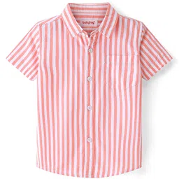 Babyhug 100% Cotton Woven Half Sleeves Regular Collar Shirt with Stripes -Peach-picture-13