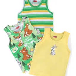Babyhug 100% Cotton Single Jersey Knit Sleeveless Sandos with Stripes & Animals Print Pack of 3 - Yellow & Green-image-91