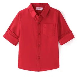 Babyhug Cotton Linen Woven Full Sleeves Solid Color  Shirt - Red-picture-20