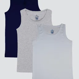 Kiddopanti Pack Of 3 Sleeveless Solid Vests - Navy Blue Grey Melange & White-picture-42