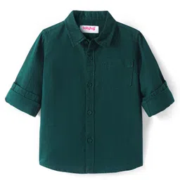 Babyhug Cotton Knit Full Sleeves Solid Collar Shirt - Dark Green-picture-26