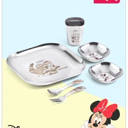 Babyhug Disney Minnie Mouse Stainless Steel Spoon & Fork Set| Easy to Clean & Maintain| Encourage Self Feeding| Laser Print| Dishwasher Safe - Silver image 1