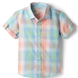 JASH KIDS Cotton Woven Half Sleeves Checkered Shirt - Light Blue-picture-27
